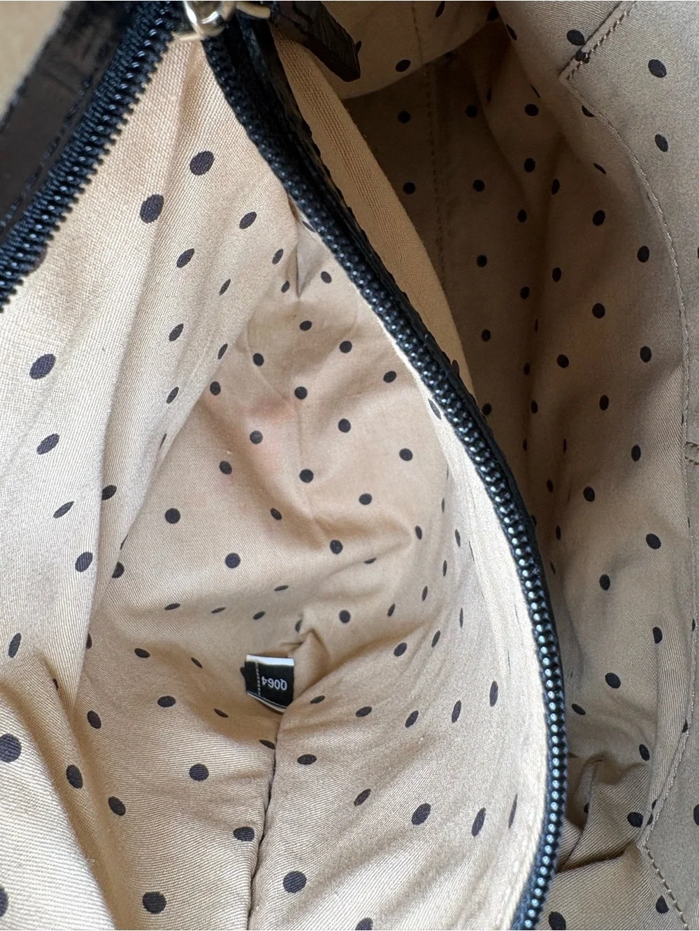 Kate Spade New York Black Leather Shoulder Bag Polka Dot Lining